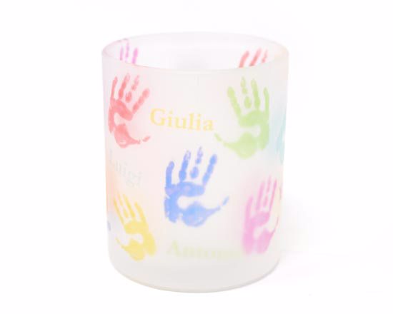Tazza vetro effetto ghiaccio -  personalizzata con manine e nomi