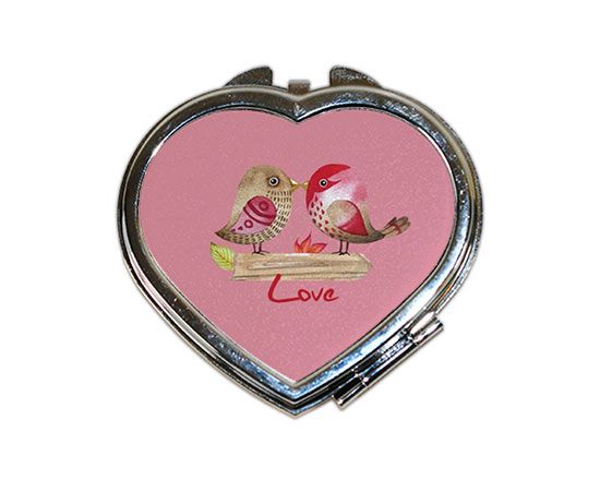Specchietto a cuore da borsetta Birds in love