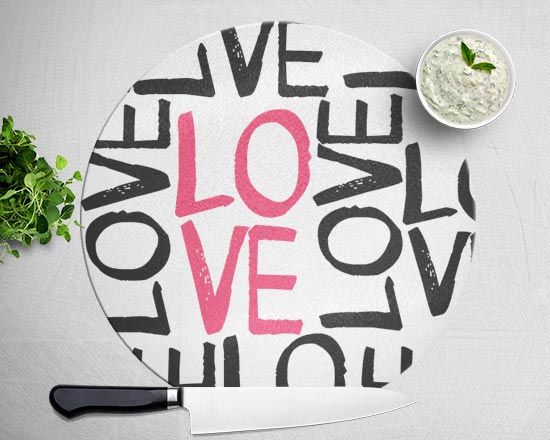 Tagliere rotondo in vetro Love words
