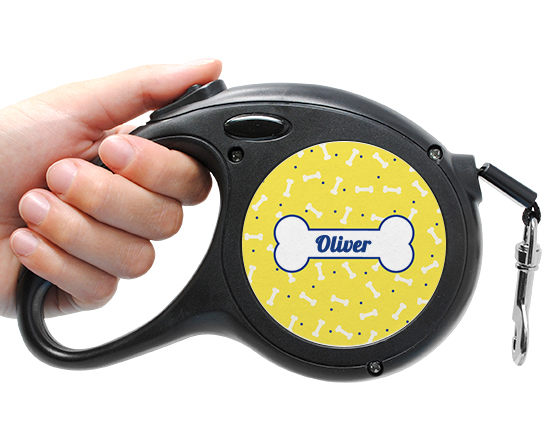 Guinzaglio personalizzato con grafica osso con sfondo giallo