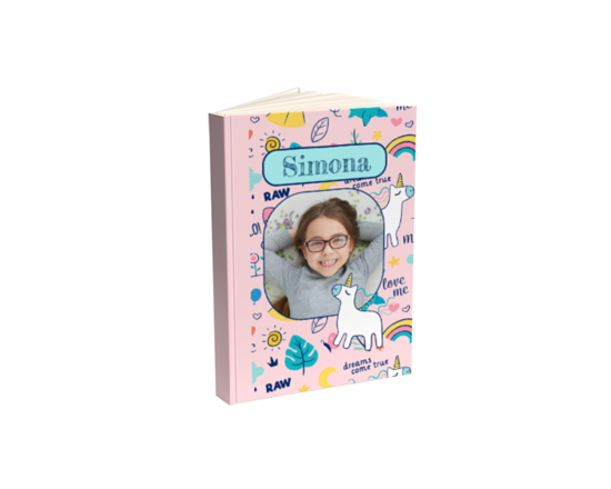 Agenda con foto e nome, grafica unicorni