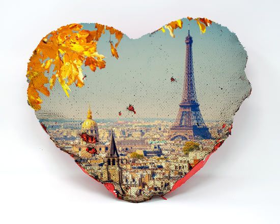 foto su cuscino a cuore con paillettes