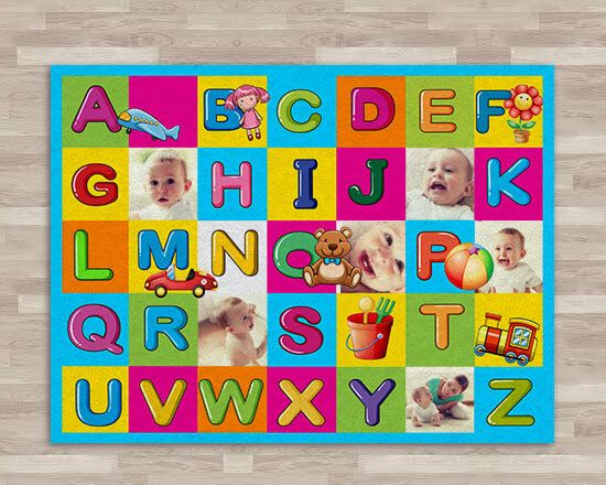 Tappeto giochi in feltro con grafica lettere, con riquadri da personalizzare