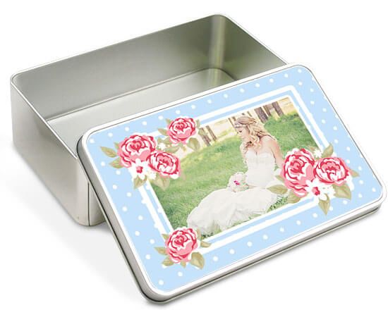 regala una scatola in latta con foto personalizzata