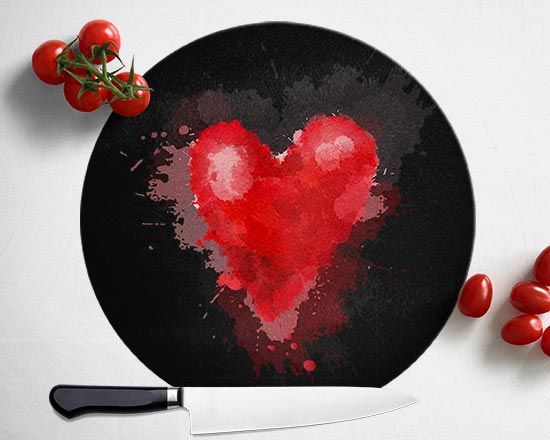 Tagliere rotondo in vetro Red Heart