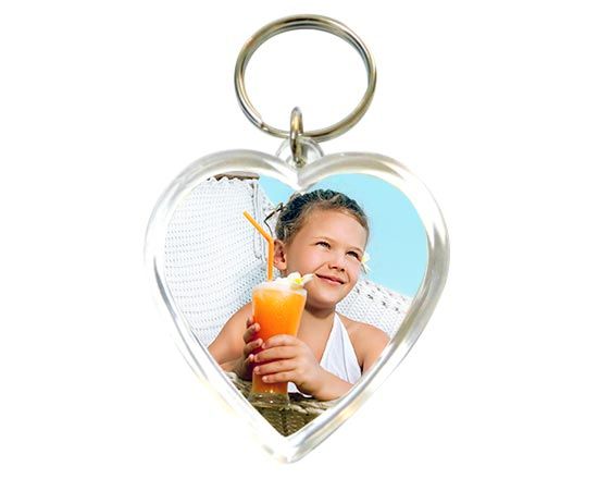 Portachiavi a cuore in plastica personalizzato con foto