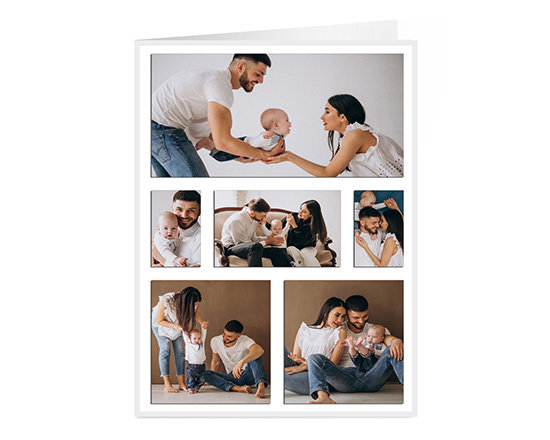 Biglietto auguri a 2 ante con grafica collage a 6 riquadri