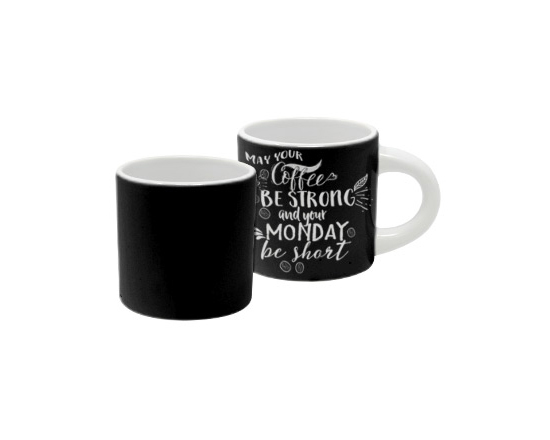 Tazzina espresso con grafica nel colore nero e testi