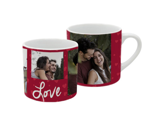 Tazzina di caffe con grafica rossa