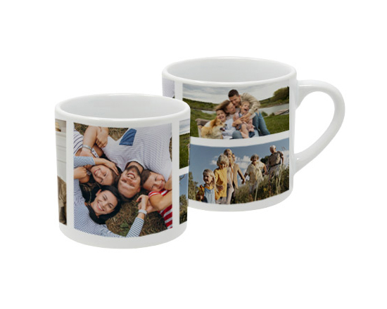 tazza coffee con collage di immagini e testi