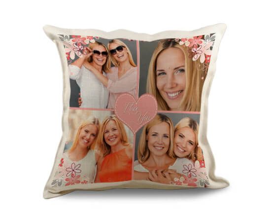 Cuscino in juta con grafica con cuori