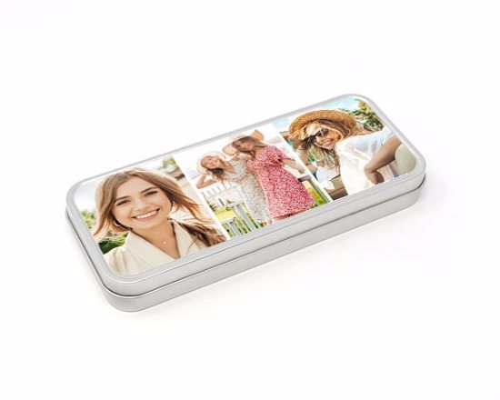 Scatola in latta personalizzata con collage di 3 immagini