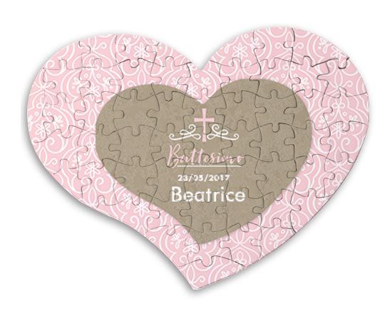 Puzzle a cuore per il battesimo nel colore rosa