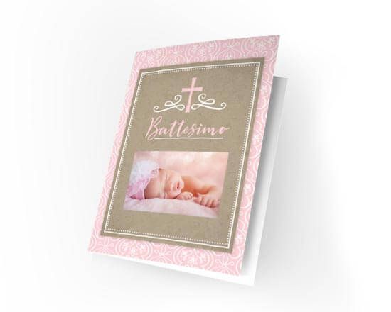 Card per il battesimo con grafica nel colore rosa