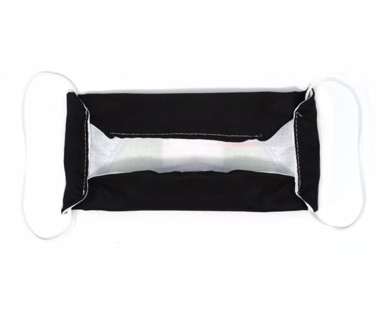 Mascherina viso Sorriso Smagliante personalizzata su sfondo nero