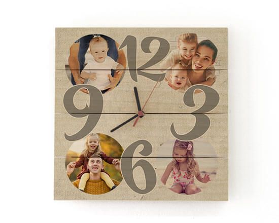 stampa foto e grafica su orologio quadrato in legno