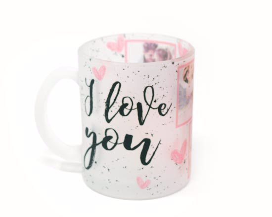 Tazza vetro effetto ghiaccio con foto e grafica i love you