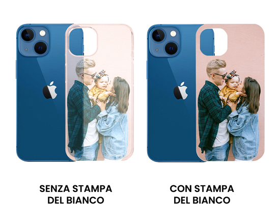 cover iphone 13 mini con bianco coprente o trasparente