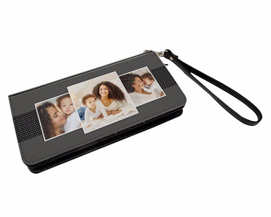 Portafoglio in ecopelle deluxe personalizzato con collage 3  riquadri - comodo come una pochette