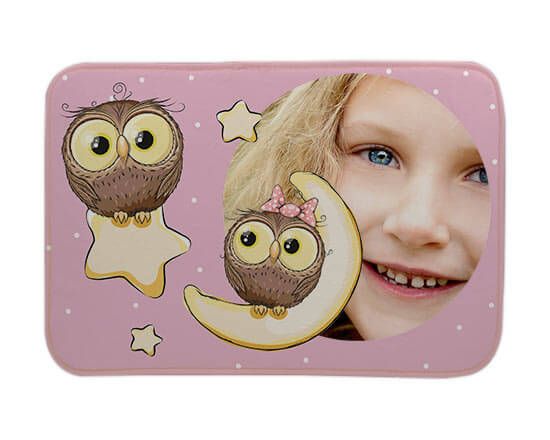 Tappeto scendiletto con grafica con gufi, stelle e luna
