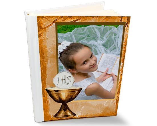 Album personalizzato con retro in pelle e grafica prima comunione