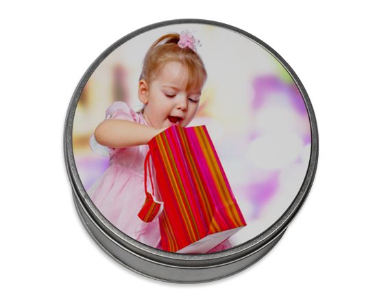 stampa foto su scatola di metallo tonda