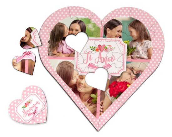 Puzzle a cuore in legno Nastro rosa