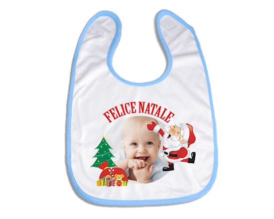bavaglino con bordo celeste e grafica di Natale