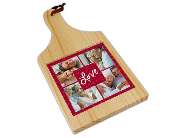 Tgaliere in legno con grafica collage rossa