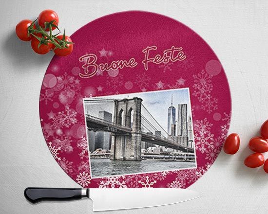 Tagliere rotondo in vetro Buone feste
