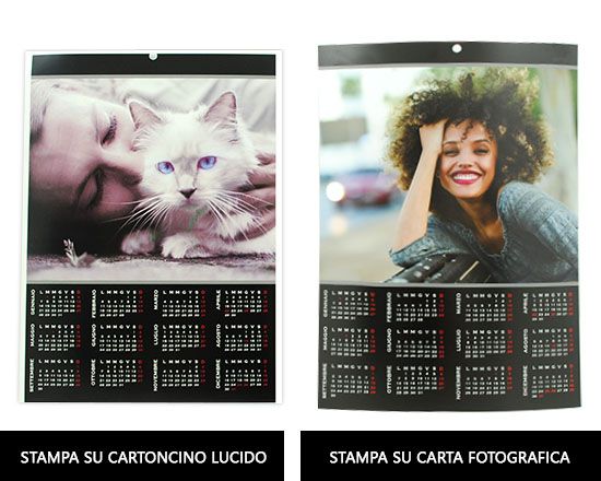 Scegli il calendario stampato su carta fotografica o su cartoncino lucido
