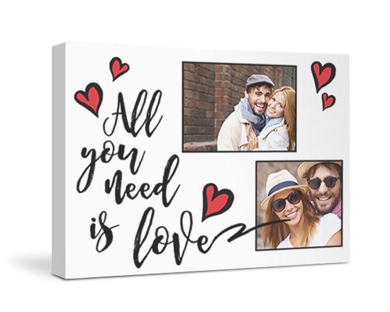 Foto collage su tela con grafica con cuori