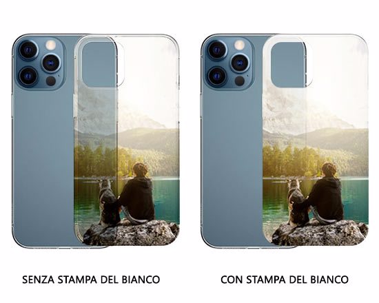 cover iphone 12 pro con e senza stampa del bianco
