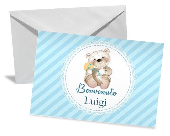 Orsetto azzurro su bigliettino di auguri