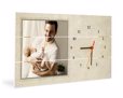 Orologio su listelli in legno, personalizzati con grafica riquadro