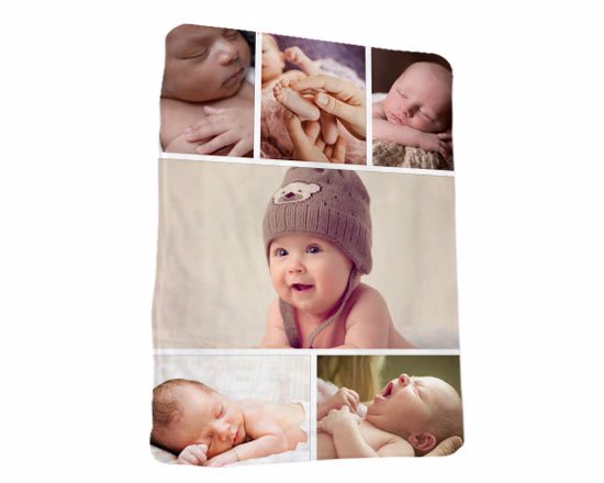 coperta baby stampata a campo pieno con collage di immagini