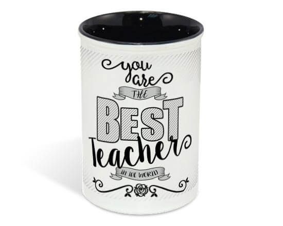 Portapenne personalizzato con foto, esterno in ceramica bianca ed interno nero