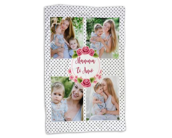 Plaid con foto con rose e pois neri