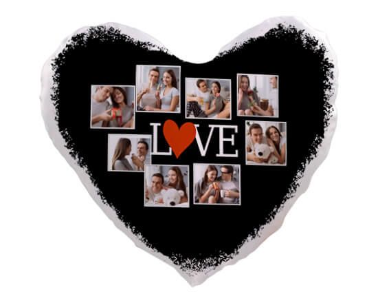 Cuscino cuore con grafica collage nera