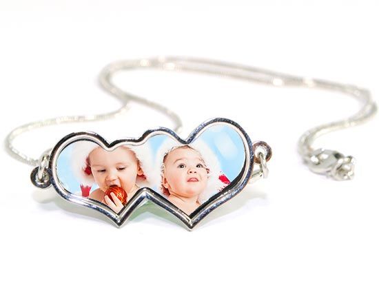 Catenina con due cuori personalizzata con foto bimbi