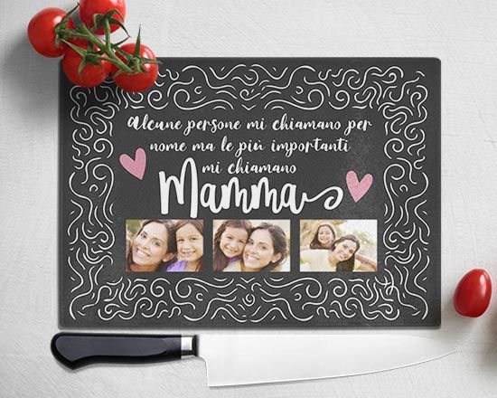 Tagliere da cucina con grafica collage