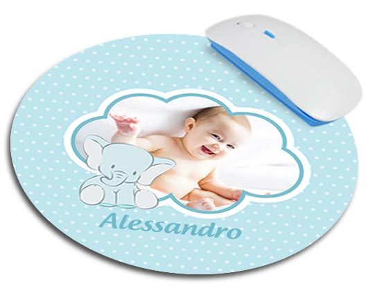 Tappetino mouse tondo Elefantino celeste