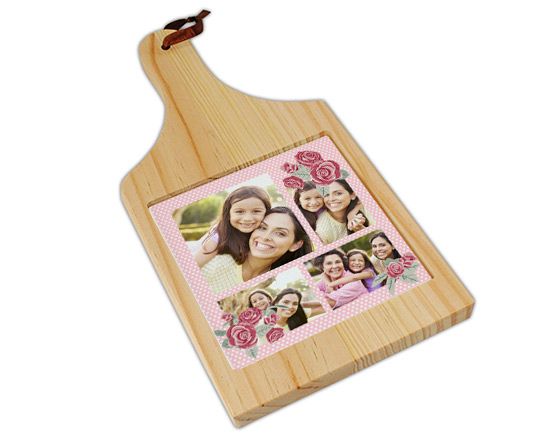 tagliere in legno quadrato con foto collage