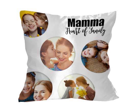 Cuscino personalizzato con foto collage, con grafica dedicata alle mamme