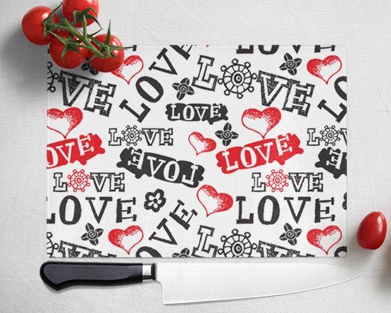 Tagliere da cucina in vetro con scritte