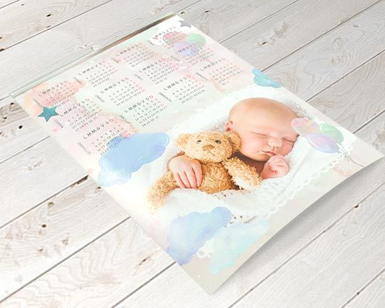 calendario pagina singola per bambini - carta fotografica