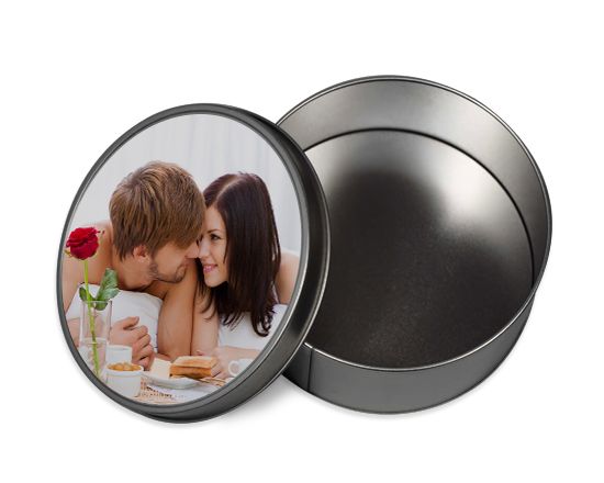 scatola di metallo tonda da personalizzare