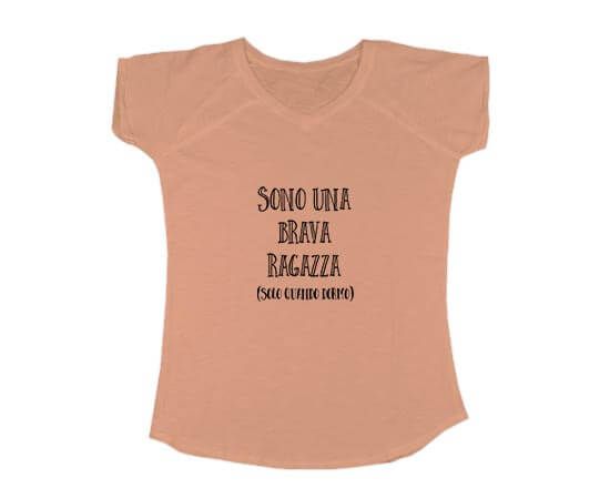 T-shirt scollo a V donna con scritta