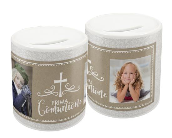 Salvadanaio con grafica religiosa