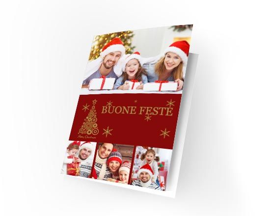 Card natalizia con grafica collage rosso